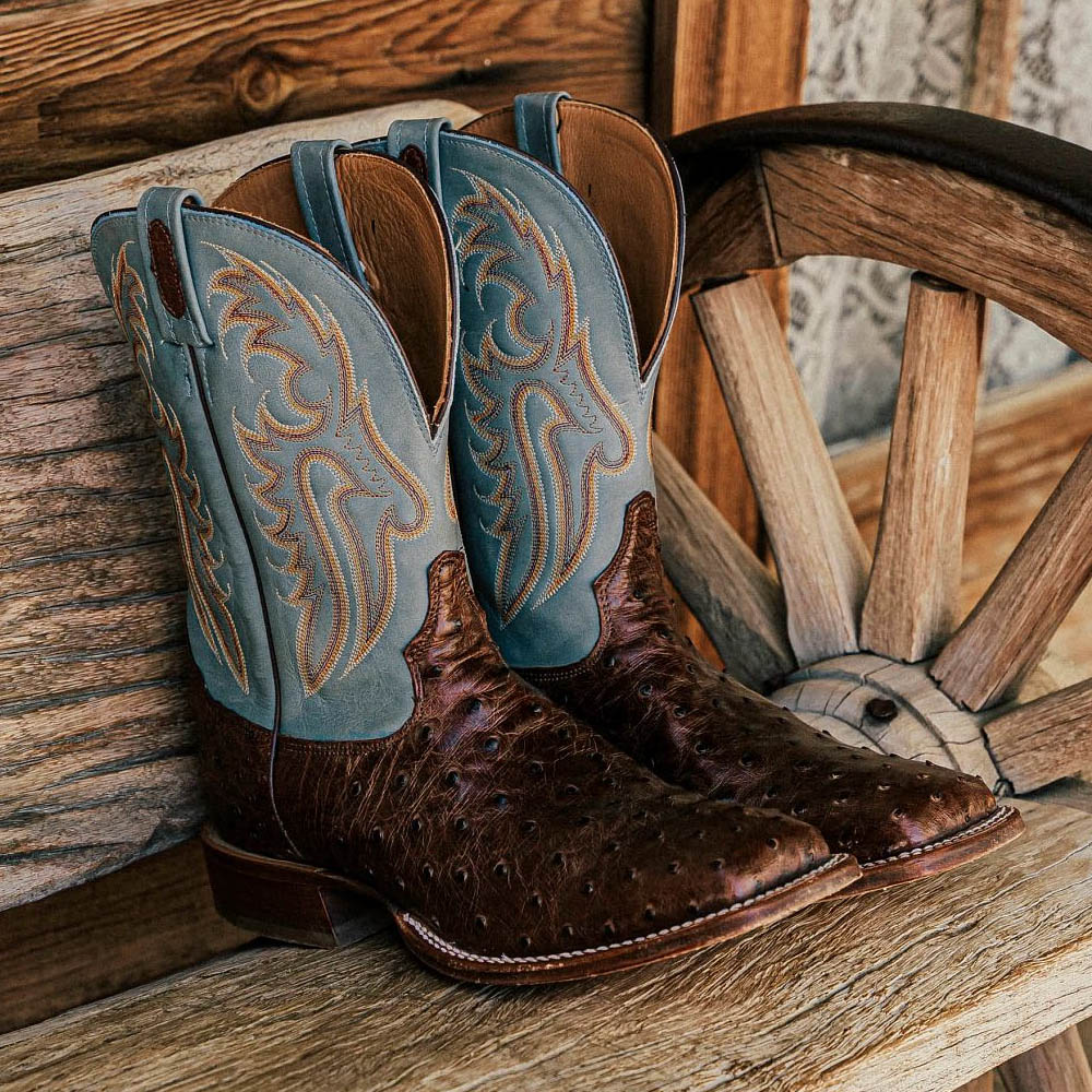 Featuring the Castillo 11” Full Quill Ostrich western boot in brown.